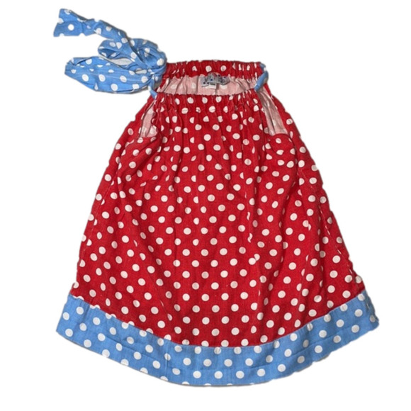 Molly Pop Pillowcase Dress 12m Red White Polka Dot Dress 12m Blue polka dot bow - Picture 1 of 6